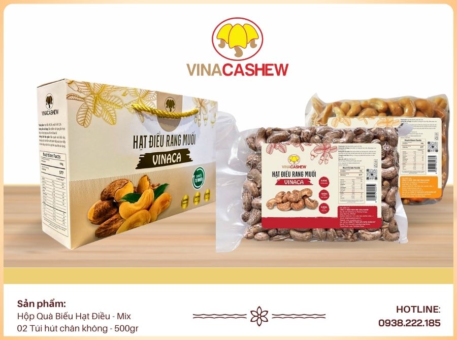 Hộp quà biếu hạt điều - Mix (2 túi x 500gr)