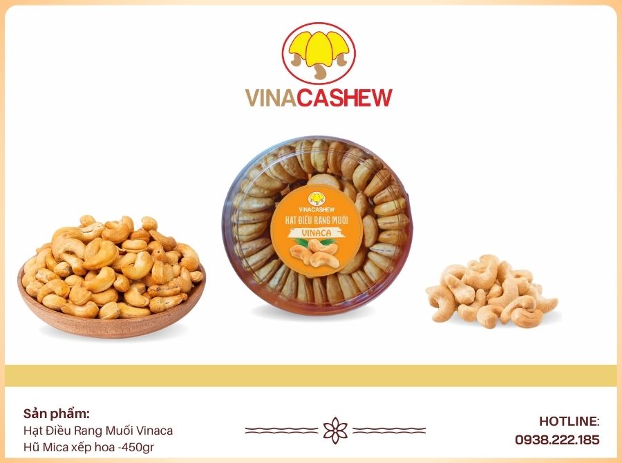 Hạt điều rang muối - Bóc vỏ hũ Mica xếp hoa 450gr
