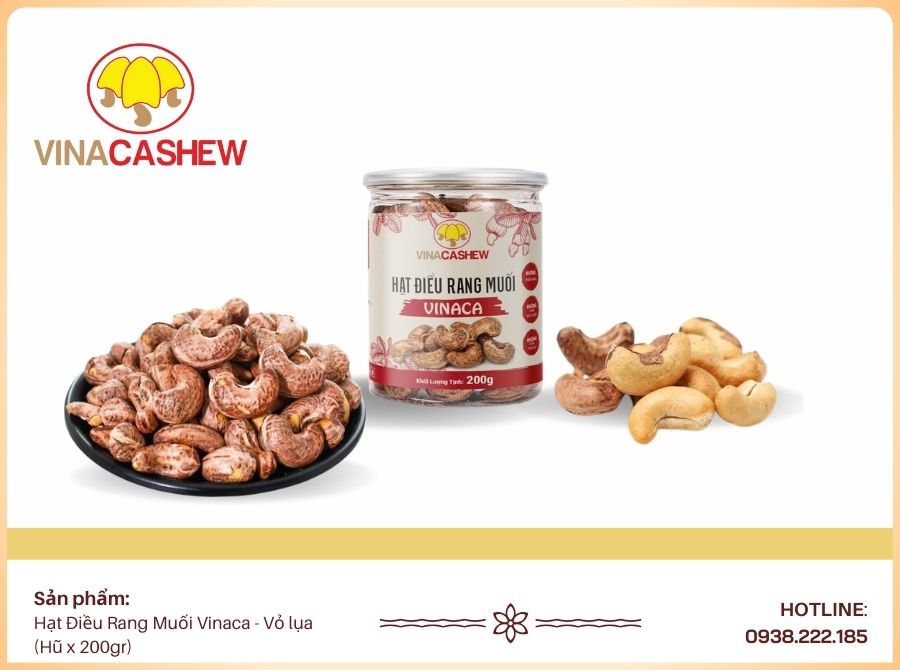 Hạt điều rang muối vỏ lụa hũ 200gr