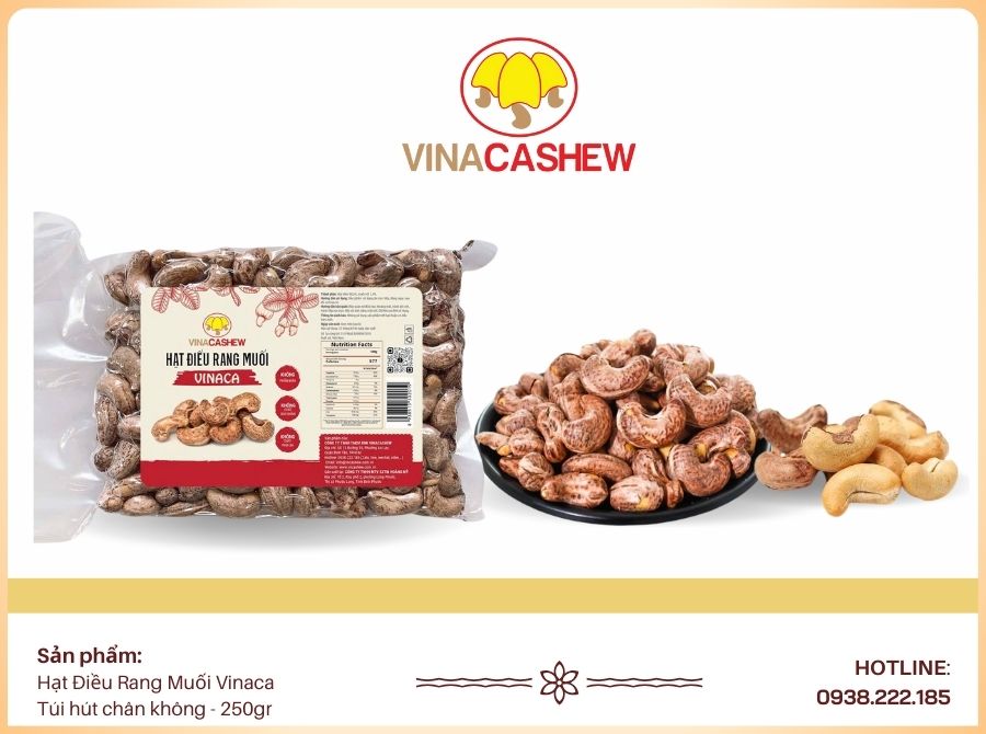 Hạt điều rang muối vỏ lụa túi hút chân không 250gr