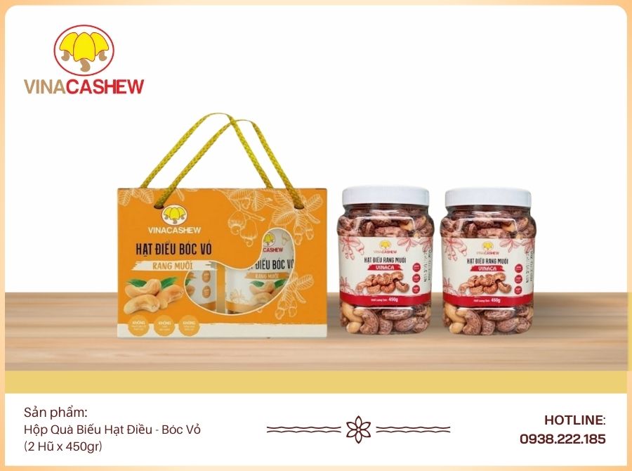 Hộp quà biếu hạt điều - Vỏ lụa 450gr
