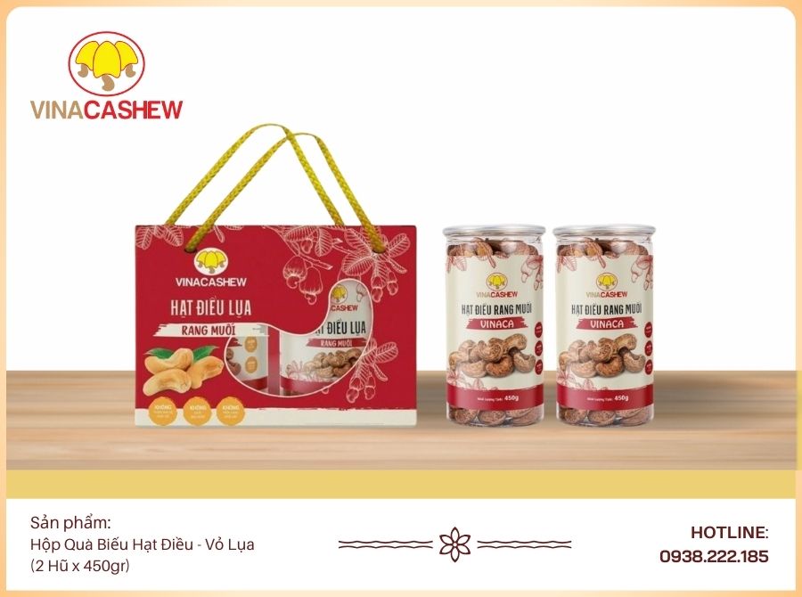 Hộp quà biếu hạt điều - Vỏ lụa 450gr
