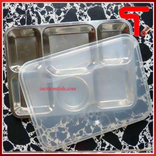 Khay 4 ngăn inox có nắp nhựa cao cấp