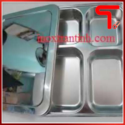 Khay inox 4 ngăn có nắp inox