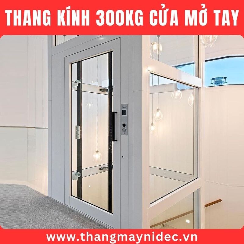 Thang máy kính 300kg cửa mở tay - Thang Máy Gia Đình Hoàng Sa Việt - Công Ty TNHH Đầu Tư Và Phát Triển Hoàng Sa Việt