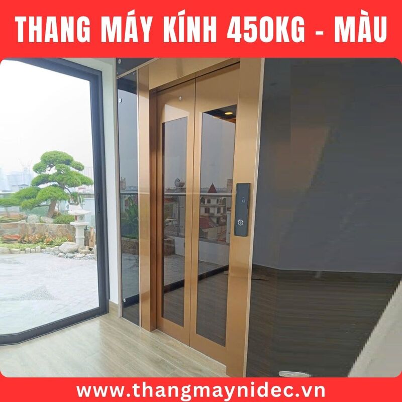 Thang máy kính 450kg màu - Thang Máy Gia Đình Hoàng Sa Việt - Công Ty TNHH Đầu Tư Và Phát Triển Hoàng Sa Việt