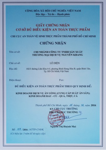 Giấy chứng nhận VSANTP