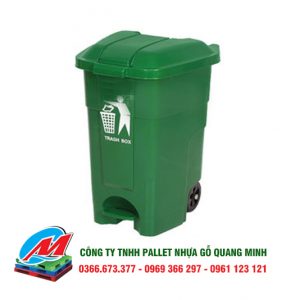 Thùng rác nhựa 70 lít có bánh xe đạp chân - Pallet Quang Minh - Công Ty TNHH Pallet Nhựa - Gỗ Quang Minh