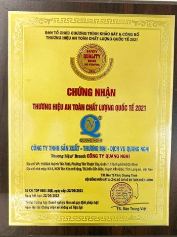 Thương hiệu an toàn chất lượng quốc tế 2019 - Hạt Chống ẩm Quang Nghi - Công Ty TNHH Sản Xuất Thương Mại Dịch Vụ Quang Nghi