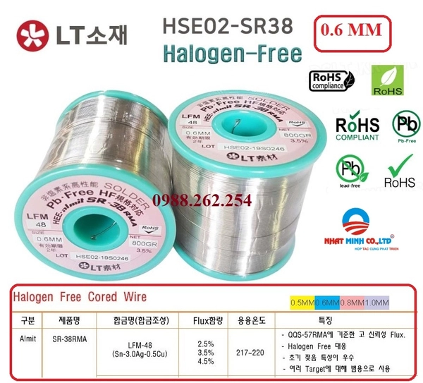 HSE02 - LFM48 - SR 38 - 0.6MM solder wire - Thiếc Hàn Nhật Minh - Công Ty TNHH Kỹ Thuật Và Công Nghiệp Nhật Minh