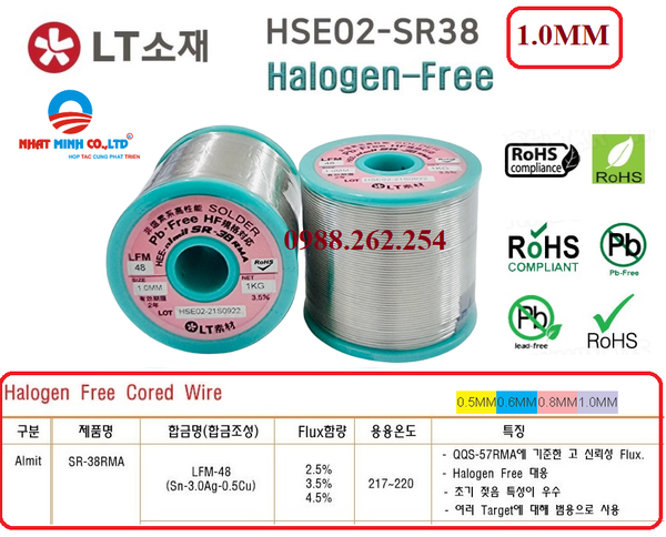 HSE02 - LFM48 - SR 38 - 1.0MM solder wire - Thiếc Hàn Nhật Minh - Công Ty TNHH Kỹ Thuật Và Công Nghiệp Nhật Minh