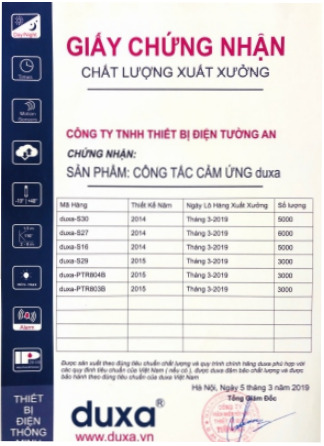 Chứng nhận chất lượng xuất xưởng