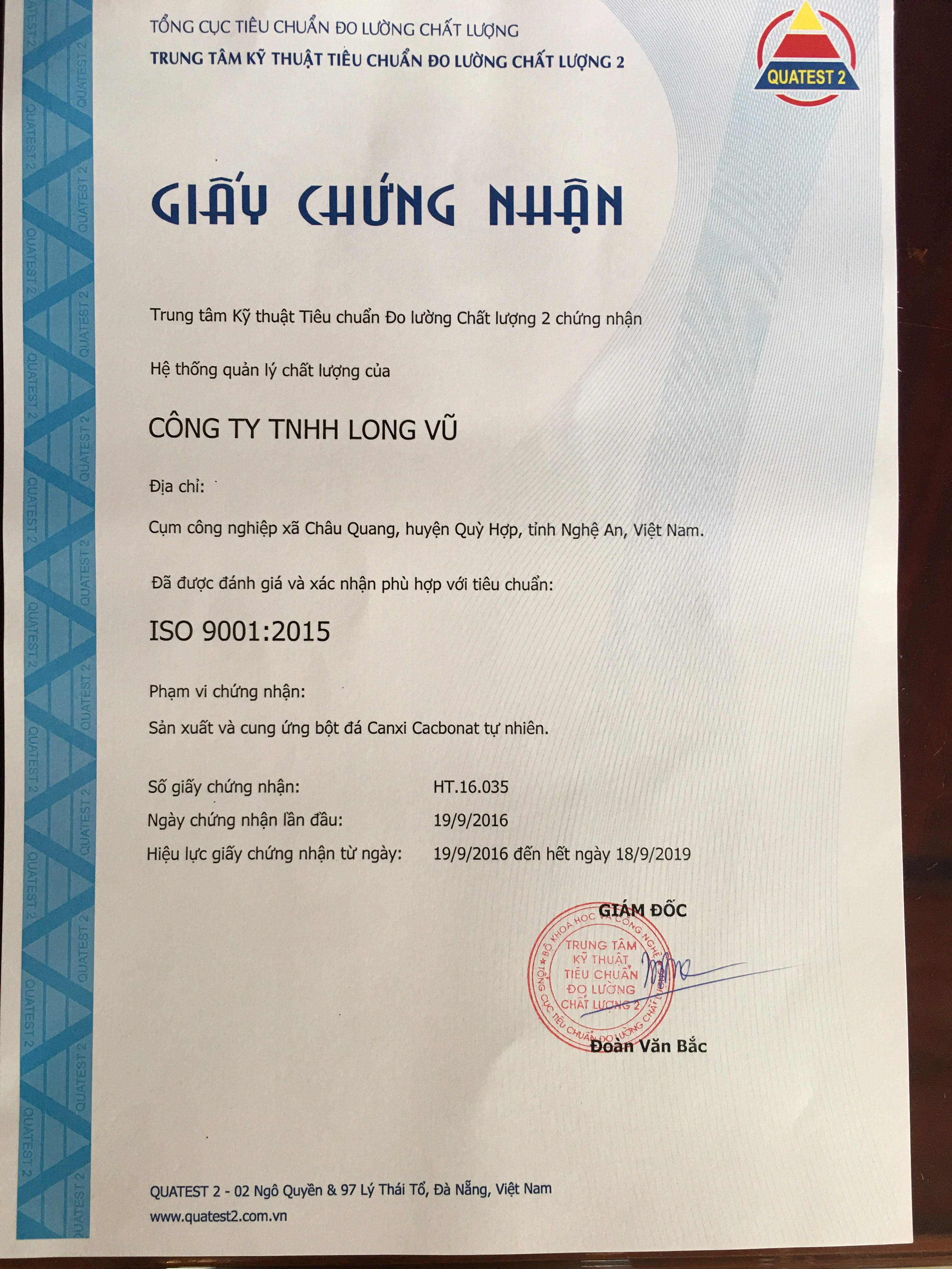 ISO 9001: 2015 - Công Ty TNHH Long Vũ