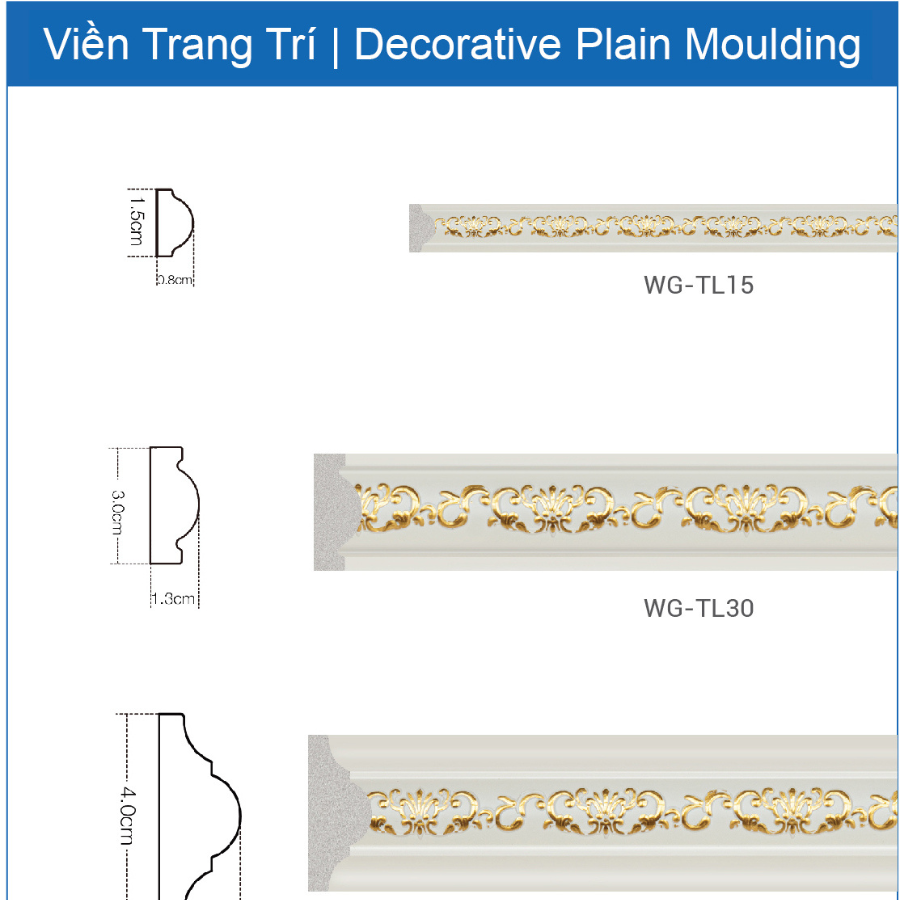 Phào chỉ trắng hoa văn vàng - Công Ty Cổ Phần Xuất Nhập Khẩu TGI