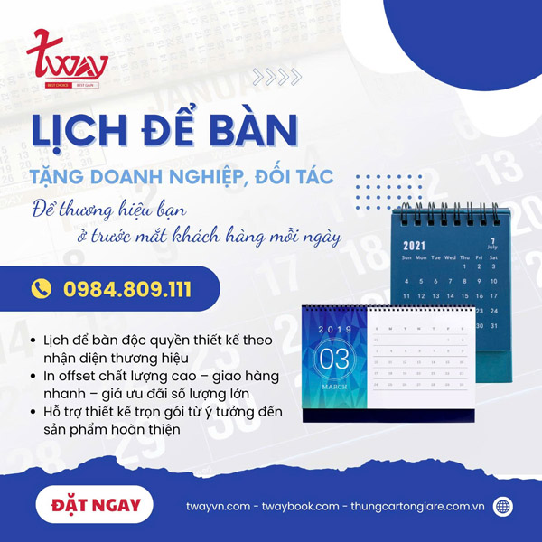 Lịch để bàn tặng doanh nghiệp, đối tác - In ấn TWAY - Công Ty Cổ Phần In Và Truyền Thông TWAY