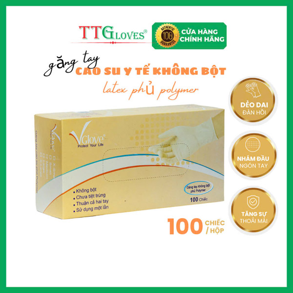 Găng tay y tế latex không bột VGlove phủ polymer