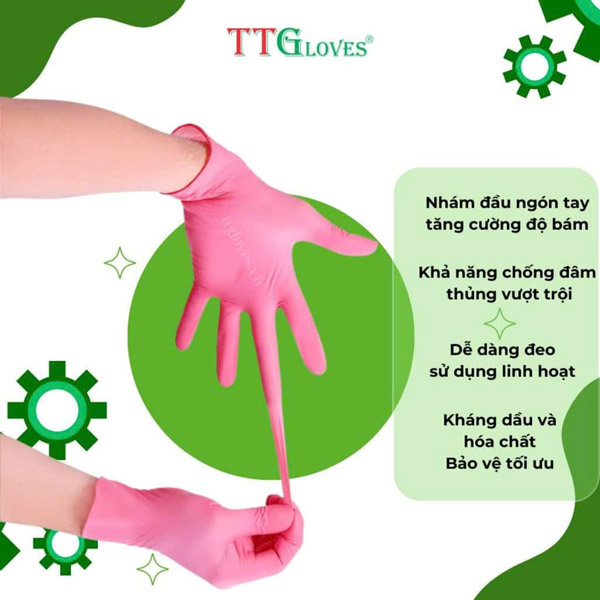 Găng tay y tế nitrile TTGloves hồng 4.0gr - TTGloves - Công Ty TNHH Sản Xuất Thương Mại Toàn Tâm Gloves