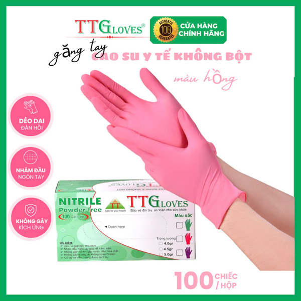 Găng tay y tế nitrile TTGloves hồng 4.0gr - TTGloves - Công Ty TNHH Sản Xuất Thương Mại Toàn Tâm Gloves