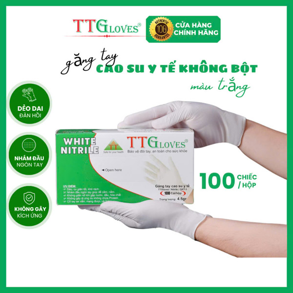 Găng tay y tế nitrile TTGloves trắng 4.5gr - TTGloves - Công Ty TNHH Sản Xuất Thương Mại Toàn Tâm Gloves