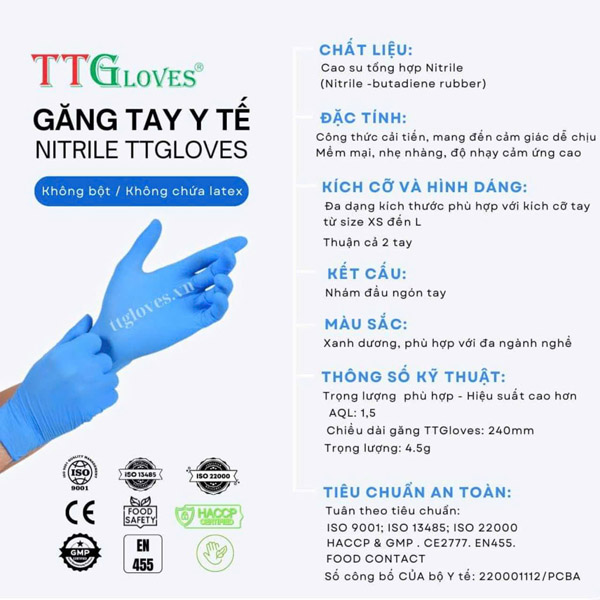 Găng tay y tế nitrile TTGloves xanh đậm 4.5gr