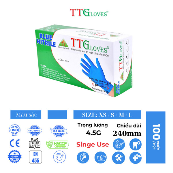 Găng tay y tế nitrile TTGloves xanh đậm 4.5gr