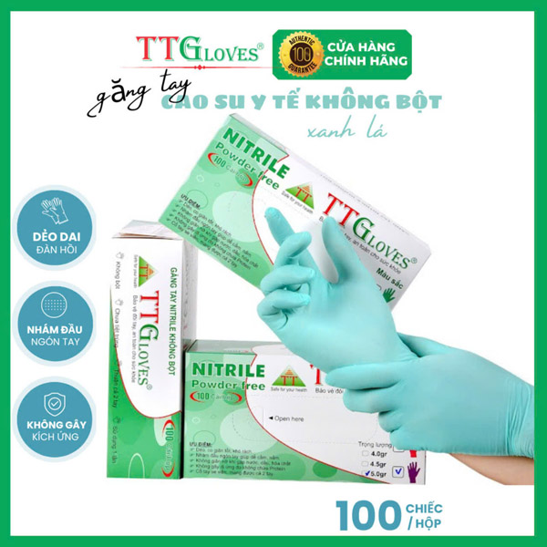 Găng tay y tế nitrile TTGloves xanh lá 5.0gr - TTGloves - Công Ty TNHH Sản Xuất Thương Mại Toàn Tâm Gloves