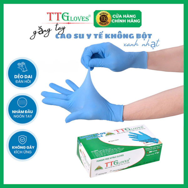 Găng tay y tế nitrile TTGloves xanh nhạt 4.5gr