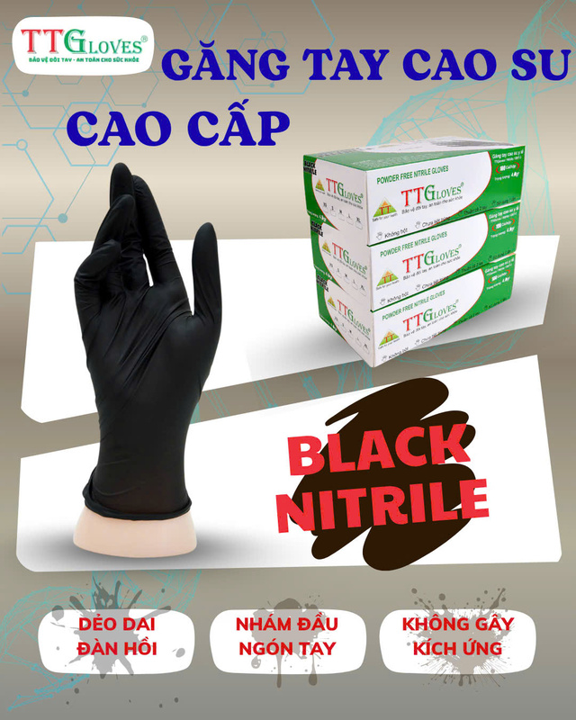 Găng Tay Nitrile TTG Cao Cấp Màu Đen