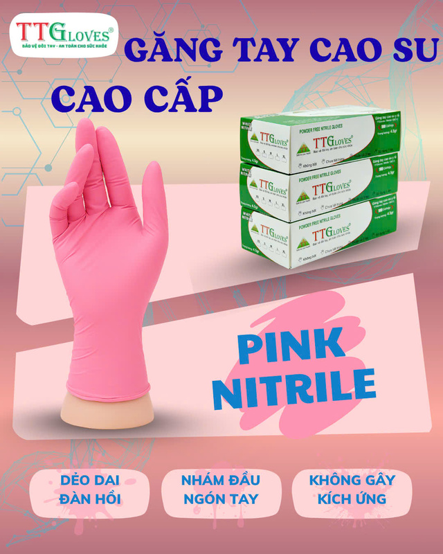 Găng Tay Nitrile TTG Cao Cấp Màu Hồng