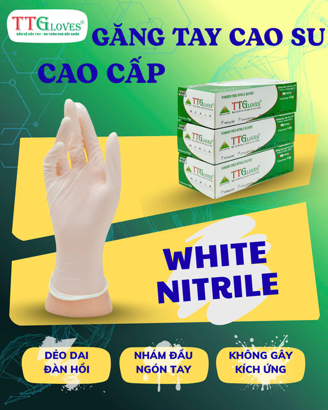 Găng Tay Nitrile TTG Cao Cấp Màu Trắng