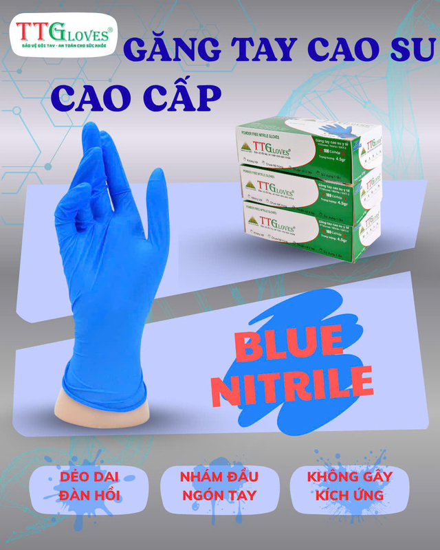 Găng Tay Nitrile TTG Cao Cấp Màu Xanh Dương