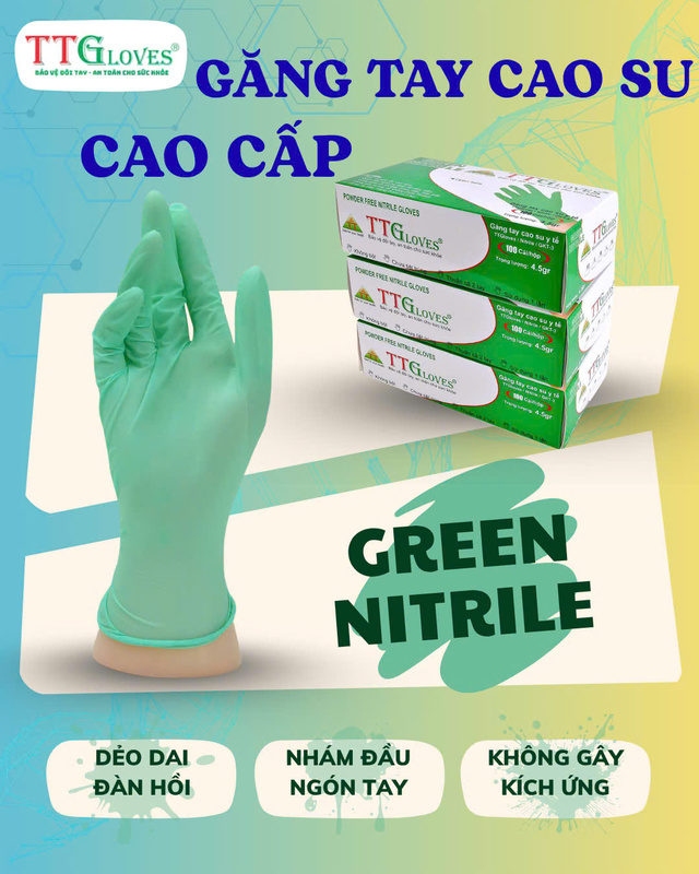 Găng Tay Nitrile TTG Cao Cấp Màu Xanh Lá