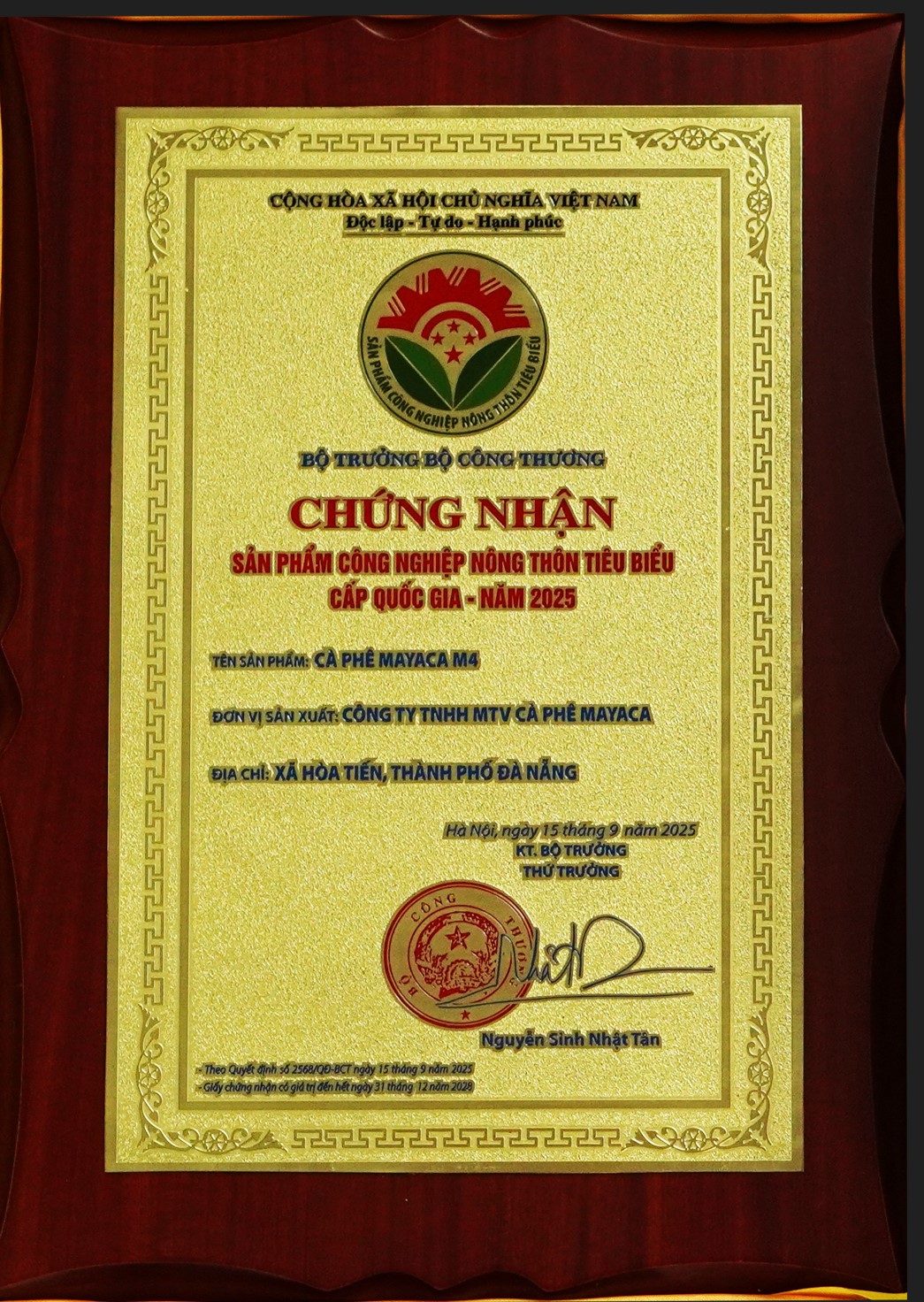 Chứng nhận - Cà Phê MaYaCa - Công ty TNHH MTV Cà Phê MaYaCa