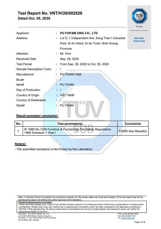 Giấy chứng nhận test chống cháy