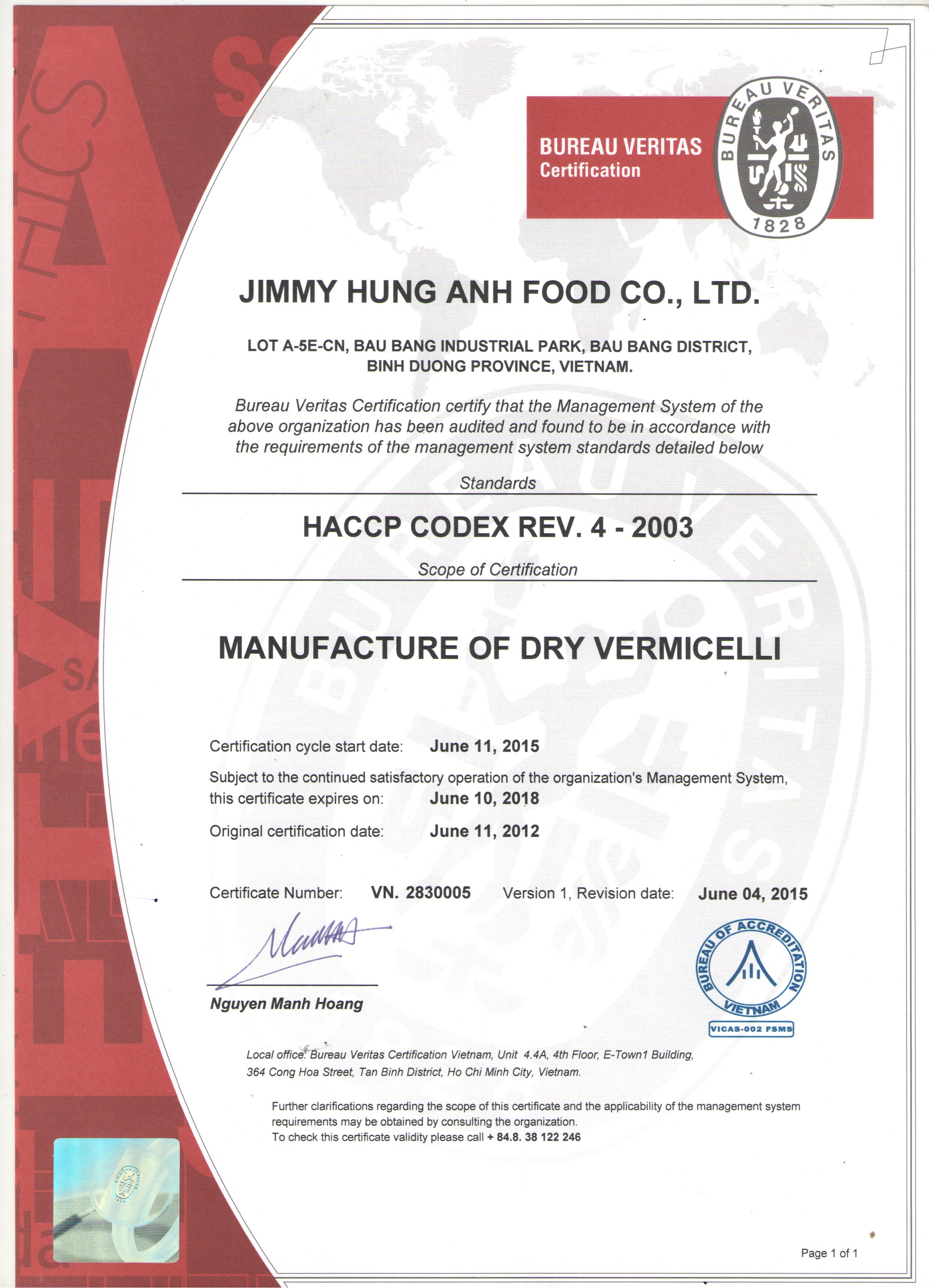 HACCP - Công Ty TNHH Jimmy Food
