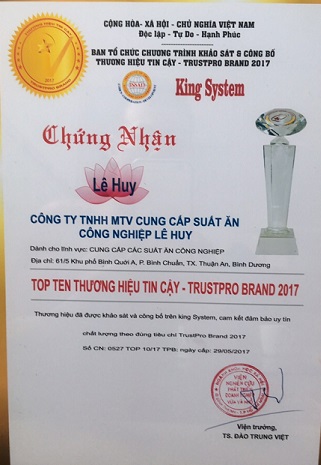 Chứng chỉ - Chứng nhận - Công Ty TNHH MTV Cung Cấp Suất Ăn Công Nghiệp Lê Huy