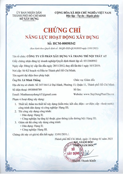 Chứng chỉ năng lực hoạt động xây dựng - AT Construction - Công Ty Cổ Phần Xây Dựng Và Trang Trí Nội Thất AT