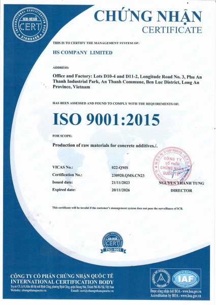 Chứng nhận - Công Ty Trách Nhiệm Hữu Hạn HS