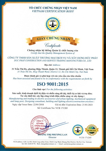 ISO 9001:2015 - Thiết Bị Chiếu Sáng Đức Phát - Công Ty TNHH Sản Xuất Thương Mại Dịch Vụ Và Xây Dựng Đức Phát