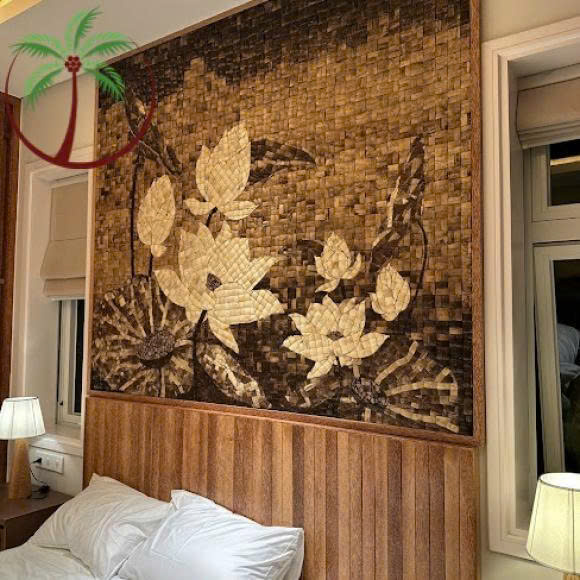 Gạch gáo dừa làm tranh mosaic hoa sen
