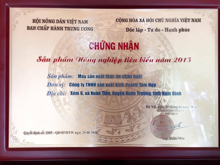 Chứng chỉ, chứng nhận - Cơ Khí Chế Tạo Máy Tam Hợp - Công Ty TNHH Sản Xuất Kinh Doanh Tam Hợp