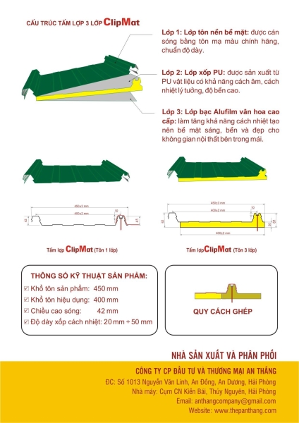Tấm lợp Clipmat - Tôn Thép An Thắng - Công Ty Cổ Phần Đầu Tư Và Thương Mại An Thắng
