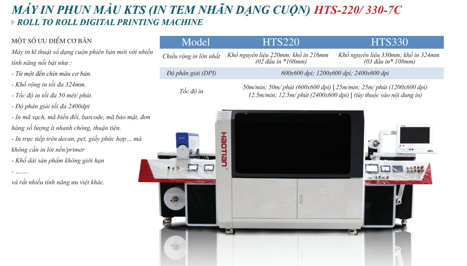 Máy in phun màu KTS HTS-220/330-7C - Công Ty TNHH Việt Thành Việt Nam (YUESHUN GROUP) - Label Printing Solution