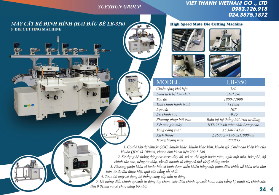 Máy cắt bế định hình (hai đầu bế LB-350) - Công Ty TNHH Việt Thành Việt Nam (YUESHUN GROUP) - Label Printing Solution