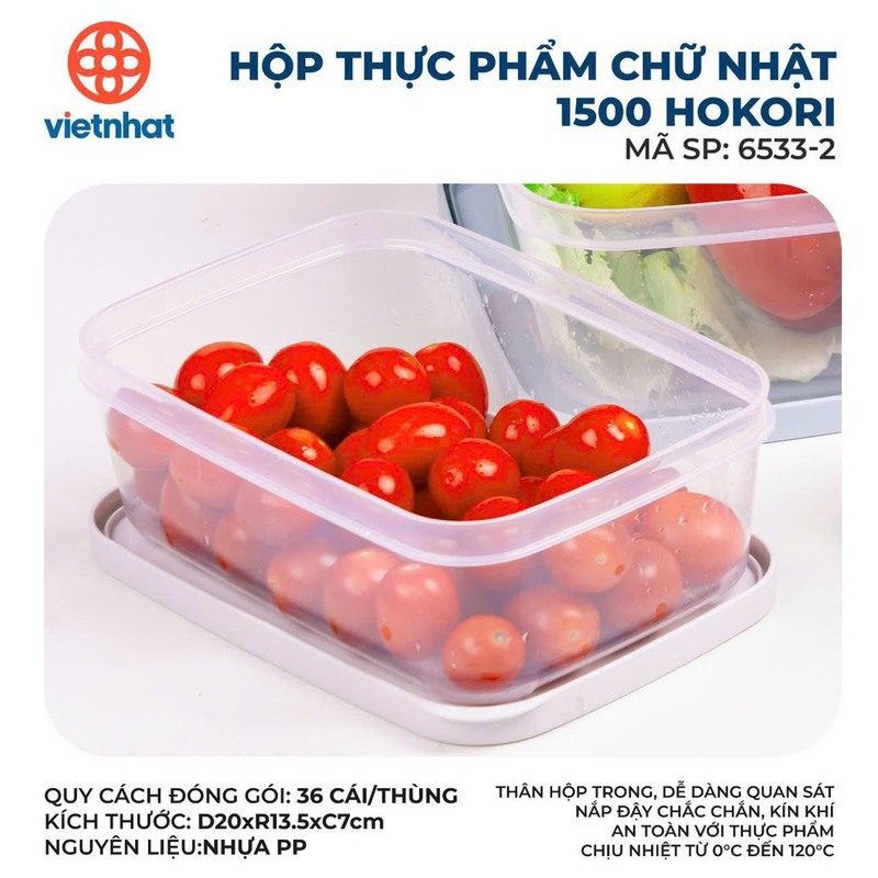 Hộp thực phẩm chữ nhật 1500 Hokori 6533-2