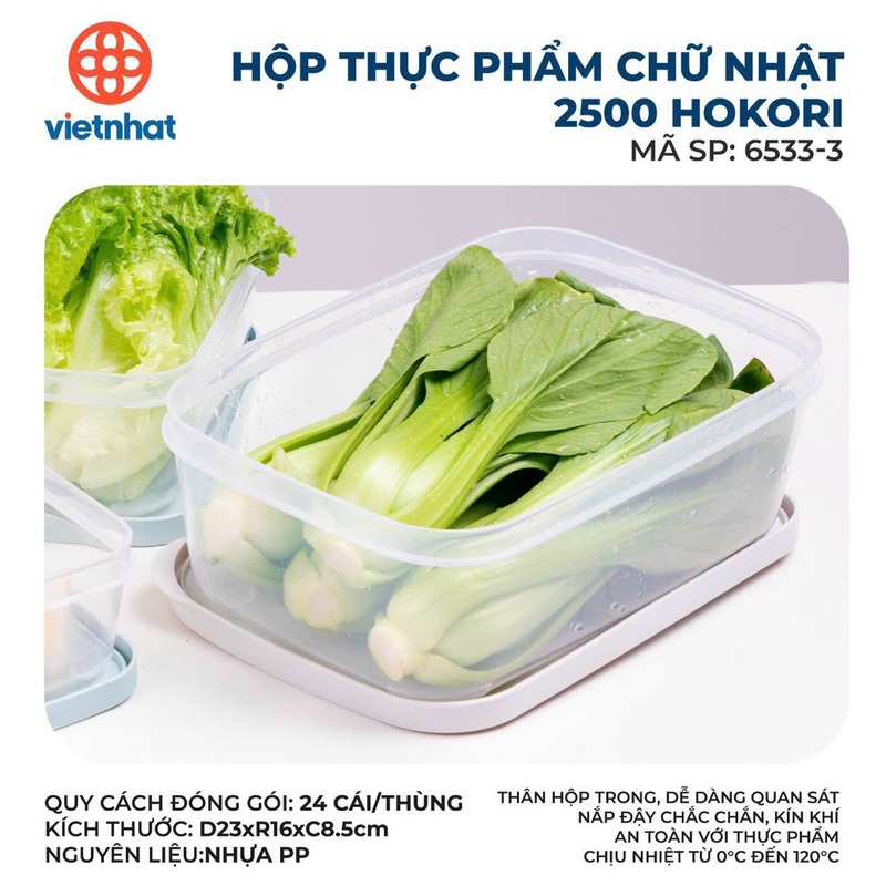 Hộp thực phẩm chữ nhật 2500 Hokori 6533-3