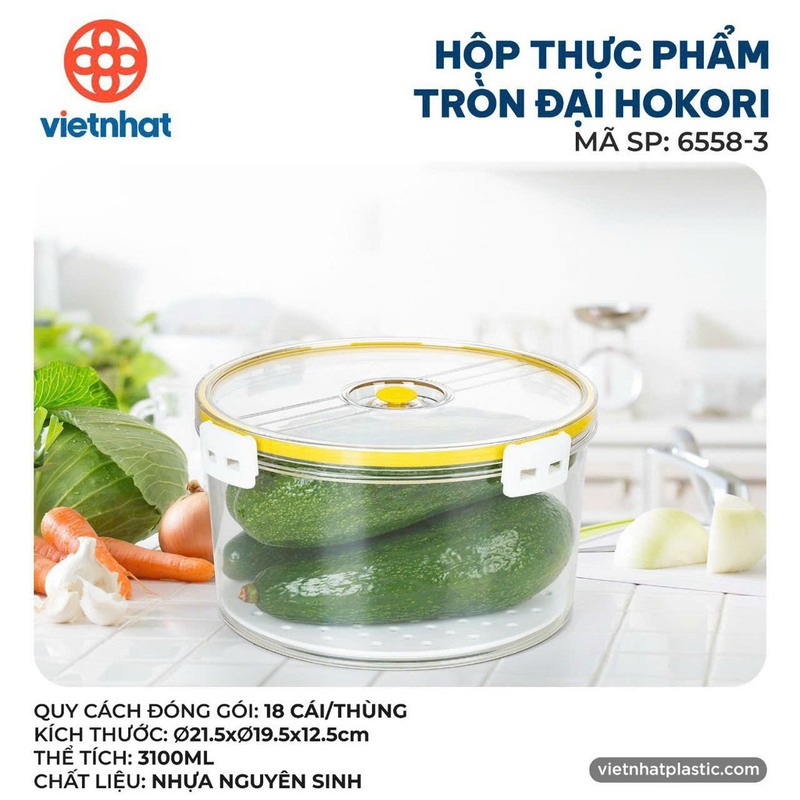 Hộp thực phẩm tròn đại Hokori 6558-3