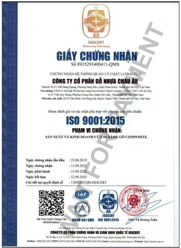 Chứng nhận ISO 9001:2015