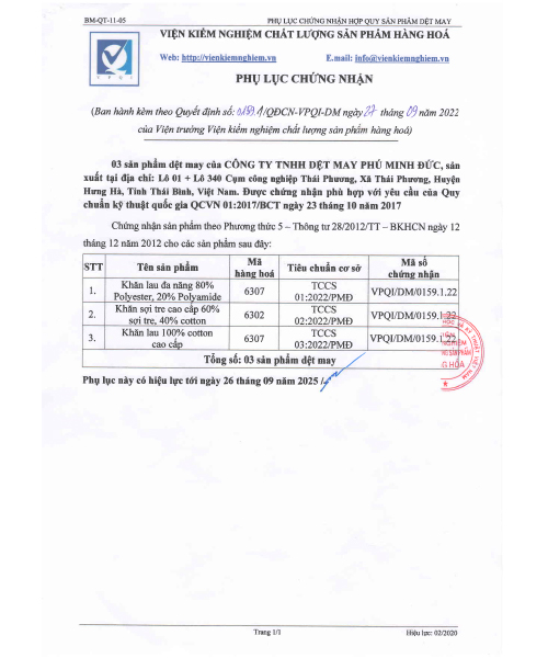 Phụ lục chứng nhận