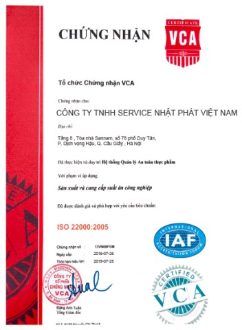 Chứng chỉ, chứng nhận - Công Ty TNHH Service Nhật Phát Việt Nam